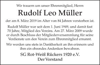 Traueranzeige von Rudolf Leo Müller von FZ