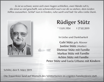 Traueranzeige von Rüdiger Stütz von FZ