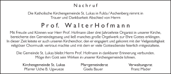 Traueranzeige von Walter Hofmann von FZ