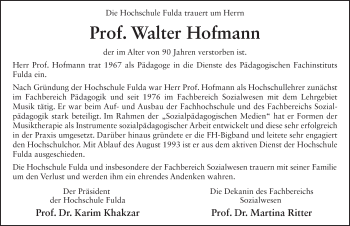 Traueranzeige von Walter Hofmann von FZ