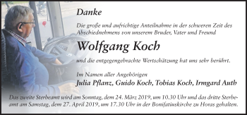 Traueranzeige von Wolfgang Koch von FZ