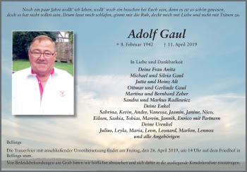 Traueranzeige von Adolf Gaul von FZ