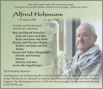 Traueranzeige von Alfred Hohmann von FZ