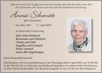 Traueranzeige von Anna Schmitt von FZ