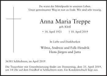 Traueranzeige von Anna Maria Treppe von FZ