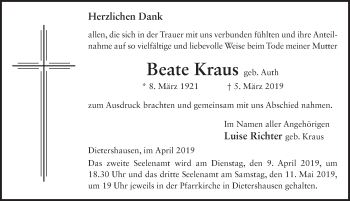 Traueranzeige von Beate Kraus von FZ