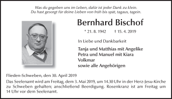 Traueranzeige von Bernhard Bischof von FZ