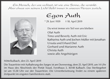 Traueranzeige von Egon Auth von FZ