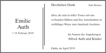 Traueranzeige von Emilie Auth von FZ