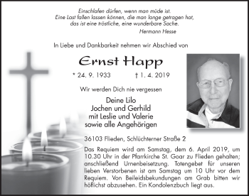 Traueranzeige von Ernst Happ von FZ