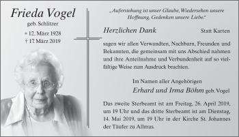 Traueranzeige von Frieda Vogel von FZ