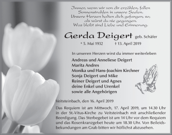 Traueranzeige von Gerda Deigert von FZ