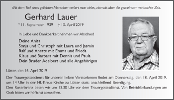 Traueranzeige von Gerhard Lauer von FZ