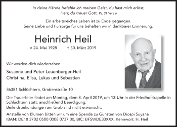 Traueranzeige von Heinrich Heil von FZ