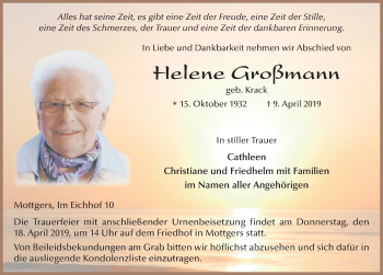 Traueranzeige von Helene Großmann von FZ