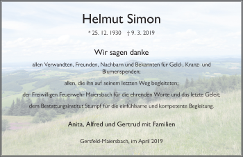 Traueranzeige von Helmut Simon von FZ