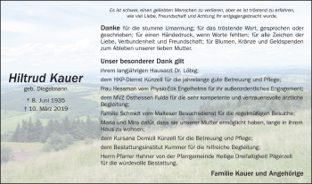 Traueranzeige von Hiltrud Kauer von FZ
