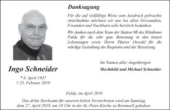 Traueranzeige von Ingo Schneider von FZ