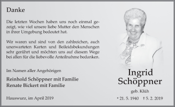 Traueranzeige von Ingrid Schöppner von FZ