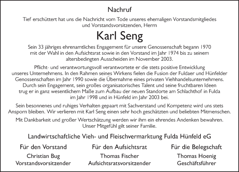  Traueranzeige für Karl Seng vom 13.04.2019 aus FZ