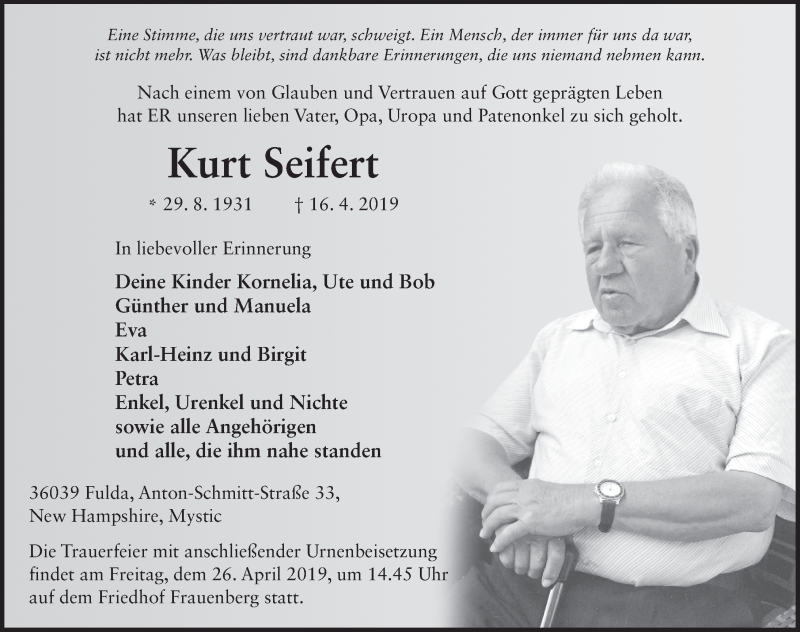  Traueranzeige für Kurt Seifert vom 23.04.2019 aus FZ