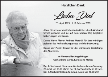 Traueranzeige von Lioba Diel von FZ