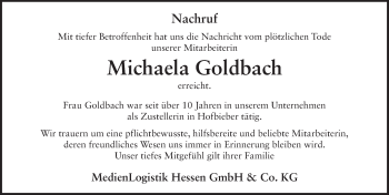 Traueranzeige von Michaela Goldbach von FZ