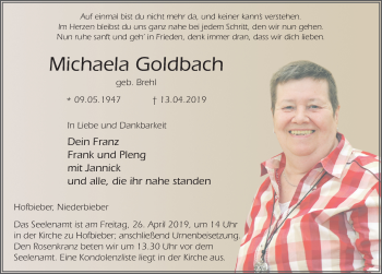 Traueranzeige von Michaela Goldbach von FZ