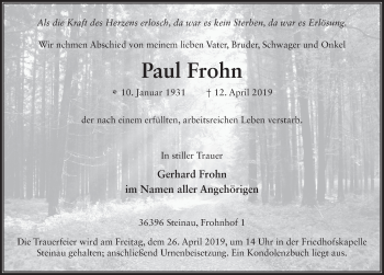 Traueranzeige von Paul Frohn von FZ