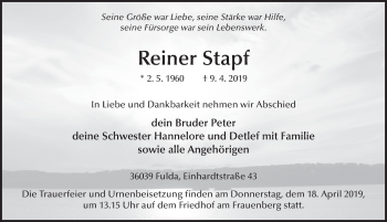 Traueranzeige von Reiner Stapf von FZ
