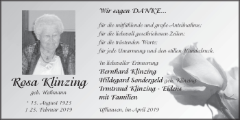 Traueranzeige von Rosa Klinzing von FZ