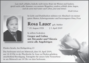 Traueranzeige von Rosa Lauer von FZ