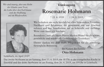 Traueranzeige von Rosemarie Hohmann von FZ