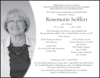 Traueranzeige von Rosemarie Seiffert von FZ