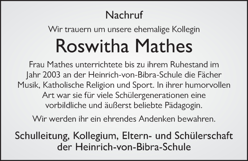  Traueranzeige für Roswitha Mathes vom 02.04.2019 aus FZ