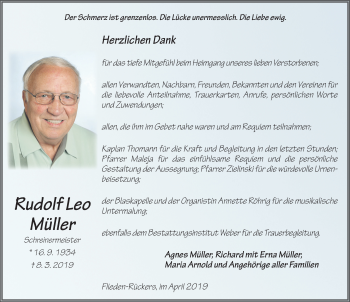 Traueranzeige von Rudolf Leo Müller von FZ