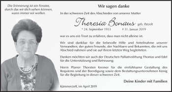 Traueranzeige von Theresia Bonaus von FZ