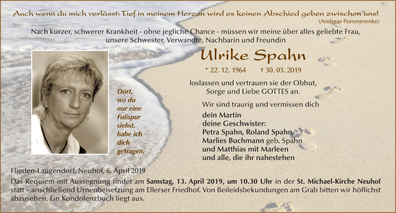  Traueranzeige für Ulrike Spahn vom 06.04.2019 aus FZ