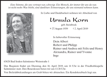 Traueranzeige von Ursula Korn von FZ