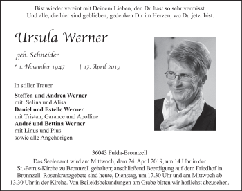 Traueranzeige von Ursula Werner von FZ