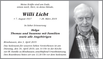 Traueranzeige von Willi Licht von FZ