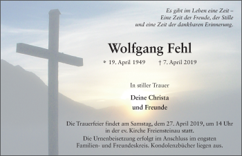 Traueranzeige von Wolfgang Fehl von FZ