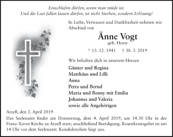 Traueranzeige von Änne Vogt von FZ