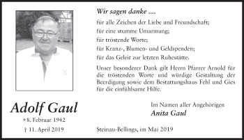 Traueranzeige von Adolf Gaul von FZ