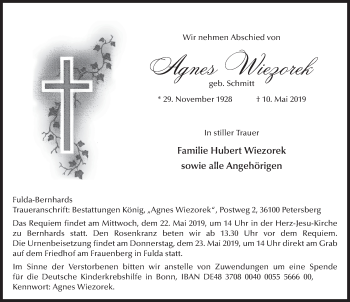 Traueranzeige von Agnes Wiezorek von FZ