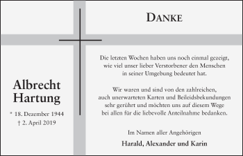 Traueranzeige von Albrecht Hartung von FZ