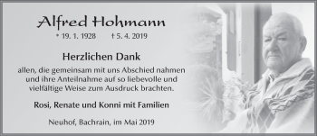 Traueranzeige von Alfred Hohmann von FZ