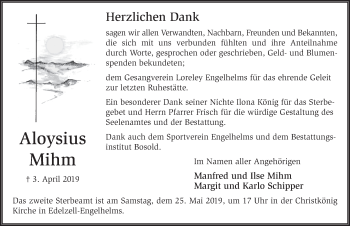 Traueranzeige von Aloysius Mihm von FZ
