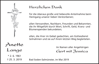 Traueranzeige von Anette Lange von FZ