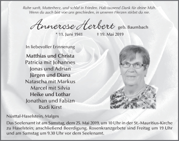 Traueranzeige von Annerose Herbert von FZ